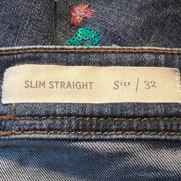 Pilcro & the Letterpress Slim Straight 32 jeans Sequins Embroidery Boho Distress - Picture 11 of 13